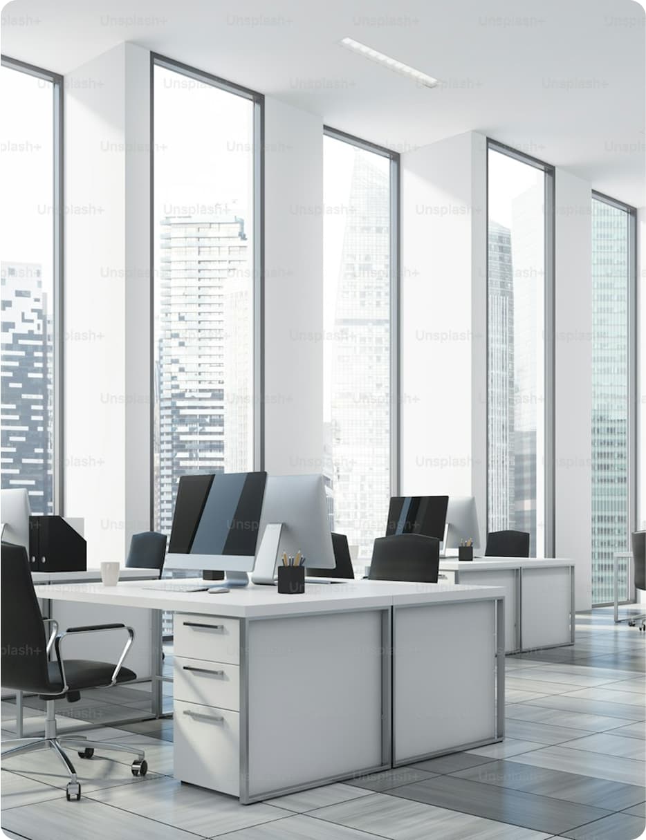 Modern office space with large windows